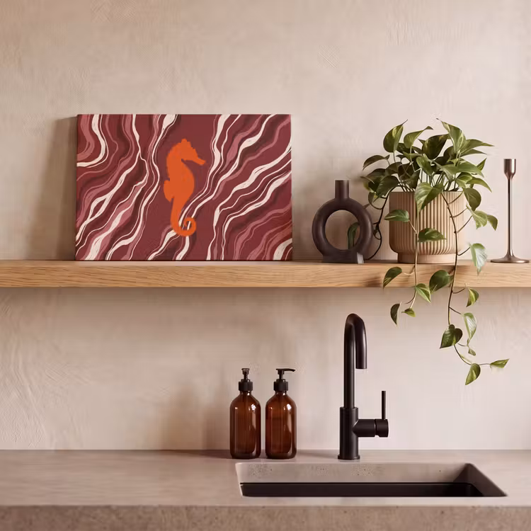 Zeepaardje - Golven - Zeeleven - Abstract - Oranje canvas 2cm klein -sfeer3