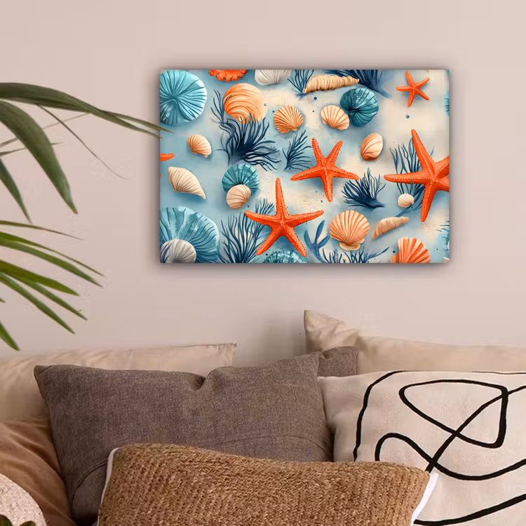 Zeesterren - Schelpen - Illustratie - Zand canvas 2cm klein -sfeer1