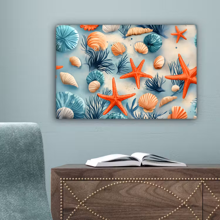 Zeesterren - Schelpen - Illustratie - Zand canvas 2cm klein -sfeer4