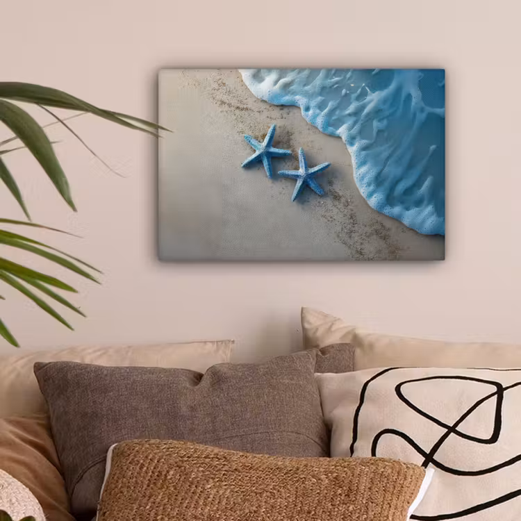Zeesterren - Zand - Zee - Blauw canvas 2cm klein -sfeer1