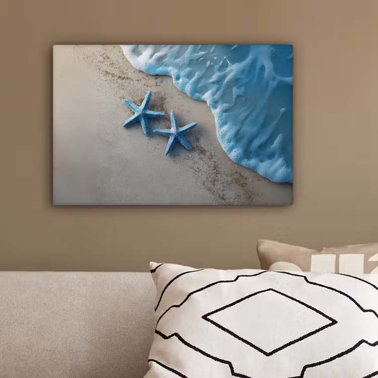 Zeesterren - Zand - Zee - Blauw canvas 2cm klein -sfeer3