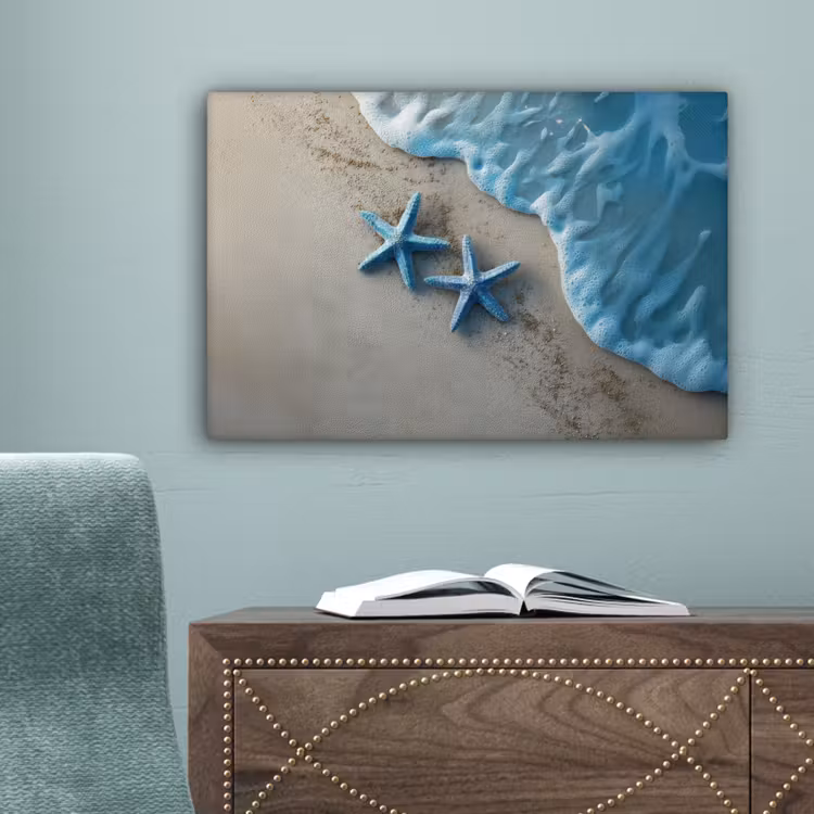 Zeesterren - Zand - Zee - Blauw canvas 2cm klein -sfeer4