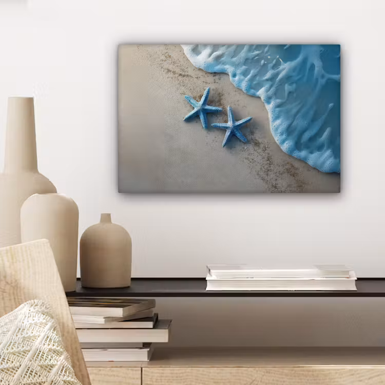 Zeesterren - Zand - Zee - Blauw canvas 2cm klein -sfeer6