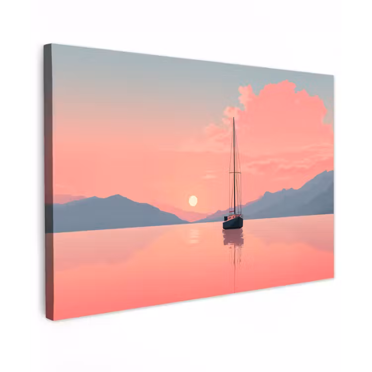 Zeilboot - Roze zee - Zonsondergang - Bergen canvas 2cm klein -z3d