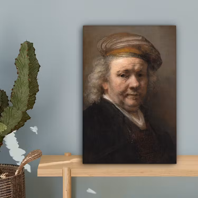Zelfportret - Schilderij van Rembrandt van Rijn canvas 2cm klein -sfeer4