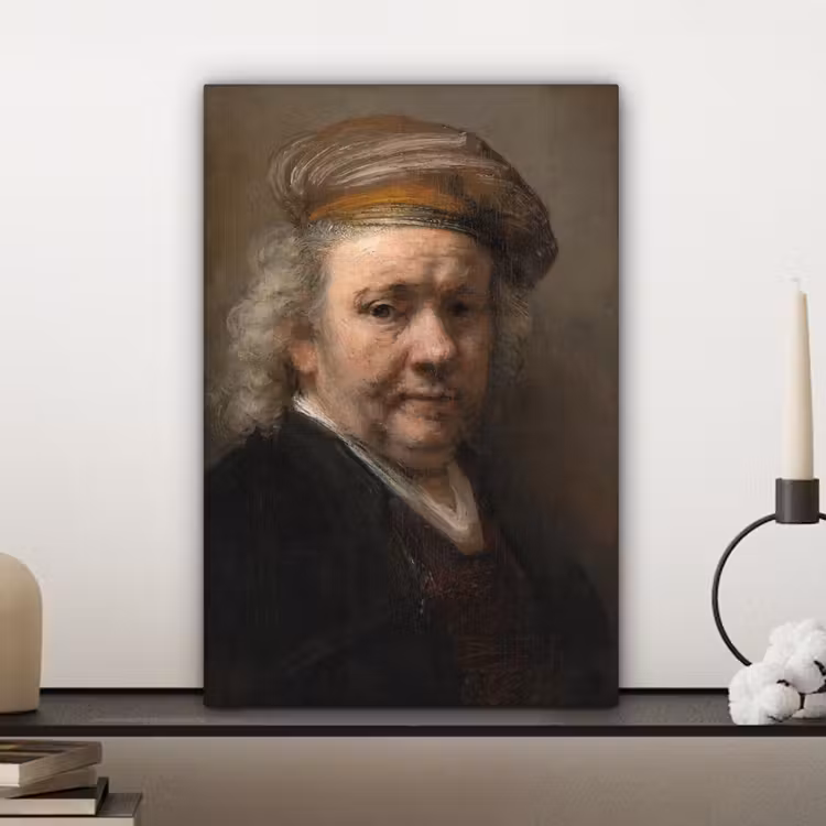 Zelfportret - Schilderij van Rembrandt van Rijn canvas 2cm klein -sfeer6