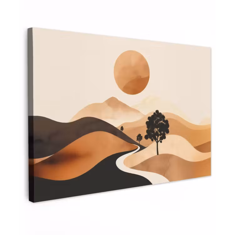 Zon - Heuvels - Boom - Abstract canvas 2cm klein -z3d