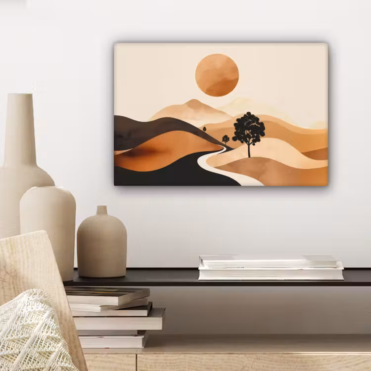 Zon - Heuvels - Boom - Abstract canvas 2cm klein -sfeer6