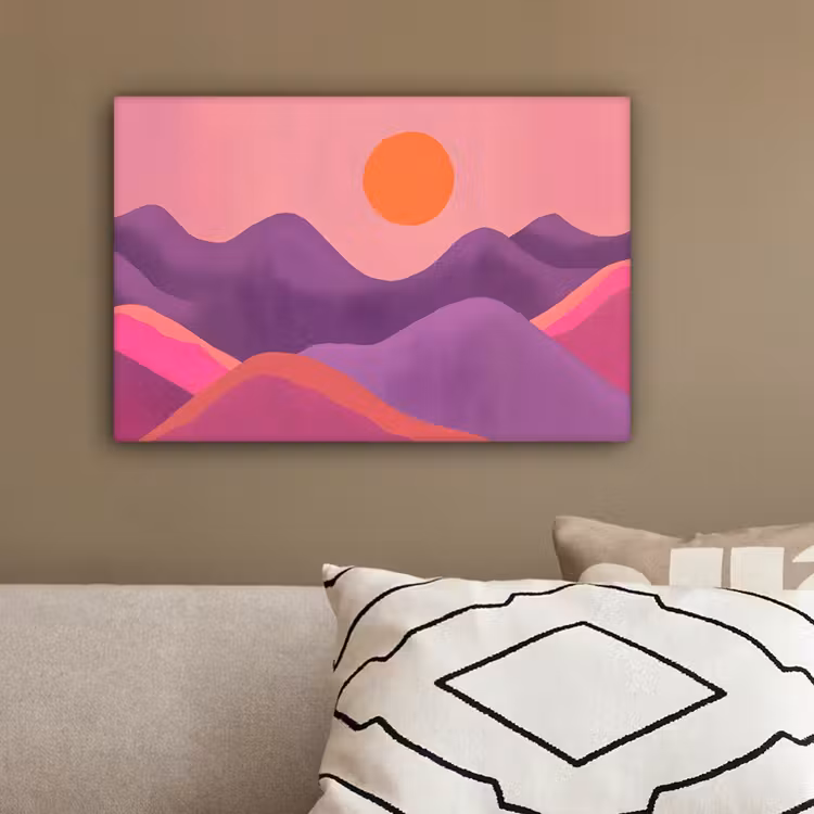 Zon - Heuvels - Paars - Abstract canvas 2cm klein -sfeer3