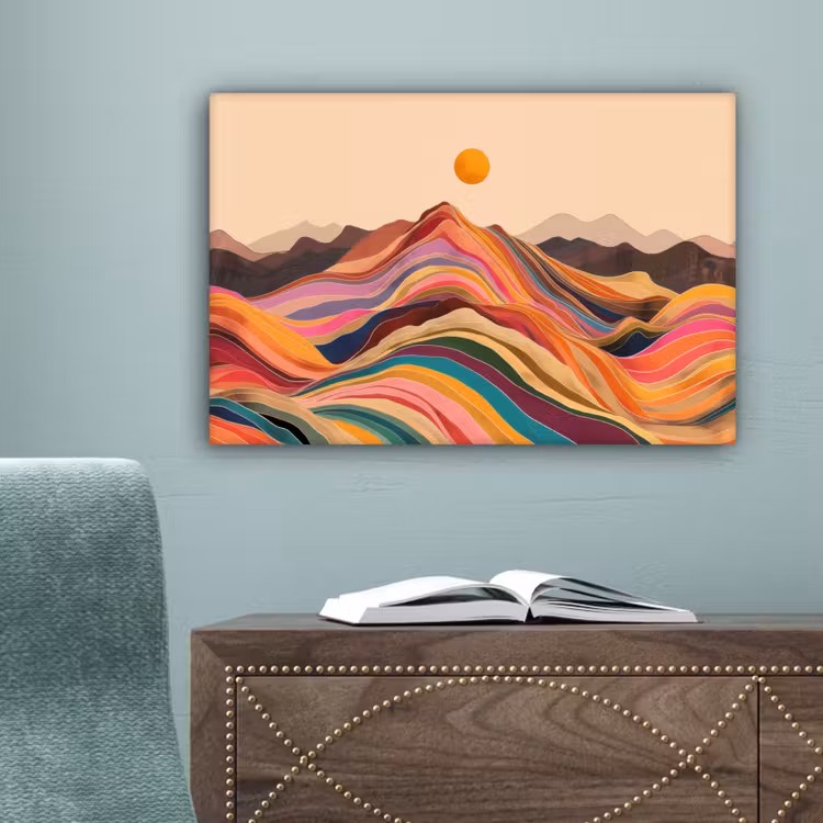 Zon - Kleurrijk landschap - Bergen canvas 2cm klein -sfeer4