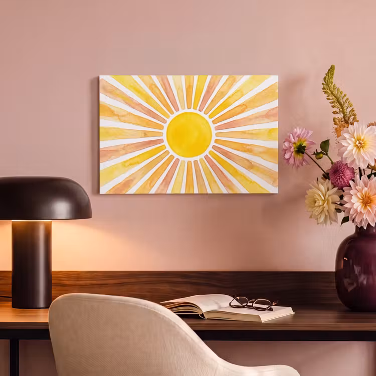 Zon - Stralen - Aquarel - Geel - Abstract canvas 2cm klein -sfeer4