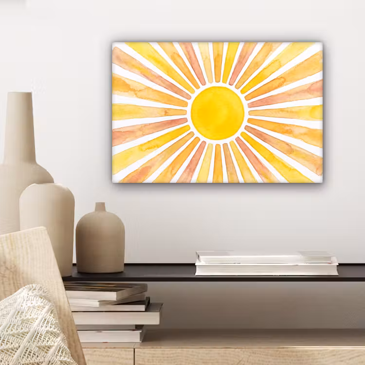 Zon - Stralen - Aquarel - Geel - Abstract canvas 2cm klein -sfeer6