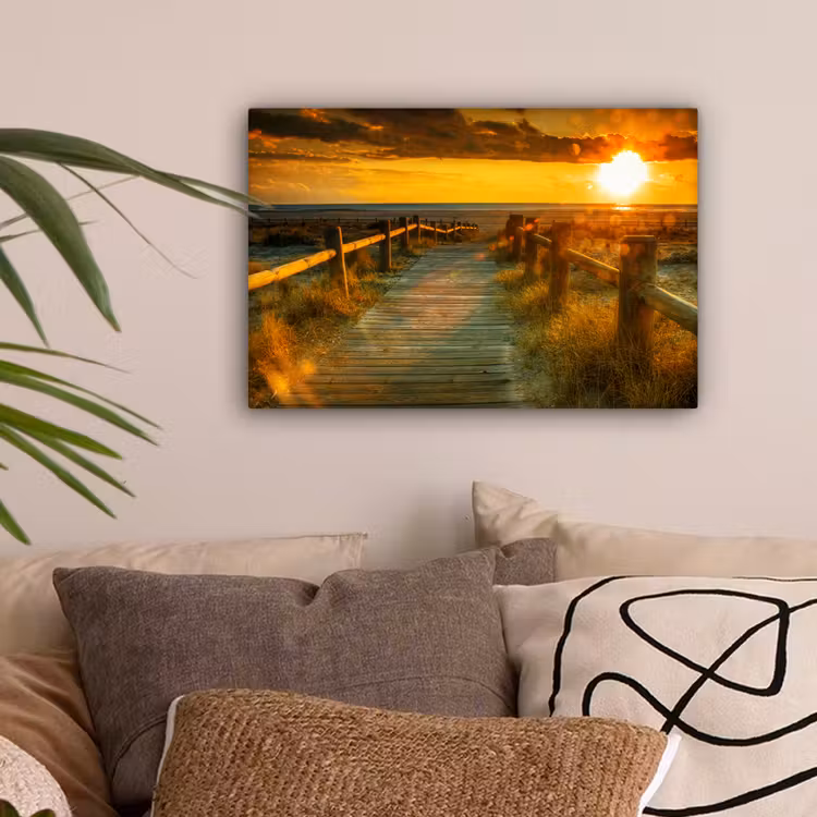 Zon - Strand - Duin - Horizon - Gras - Pad - Oranje canvas 2cm klein -sfeer1