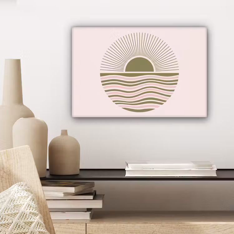Zon - Zee - Abstract - Modern - Roze canvas 2cm klein -sfeer6