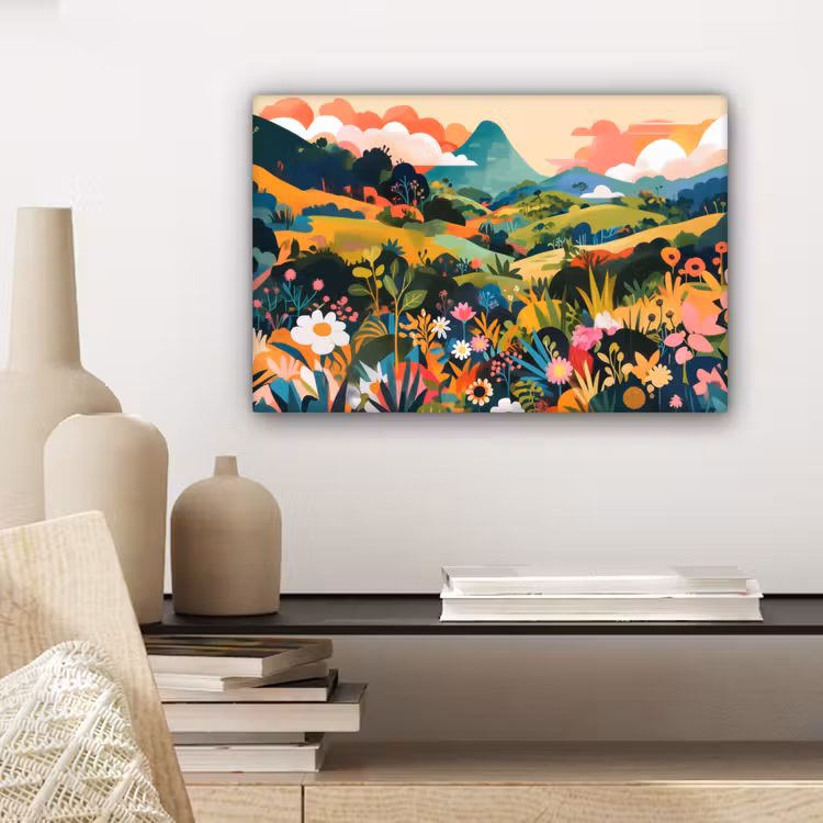 Zonlicht - Heuvels - Wolkenlucht canvas 2cm klein -sfeer6
