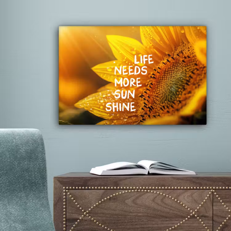 Zonnebloem - Close up - Geel - Quote canvas 2cm klein -sfeer4