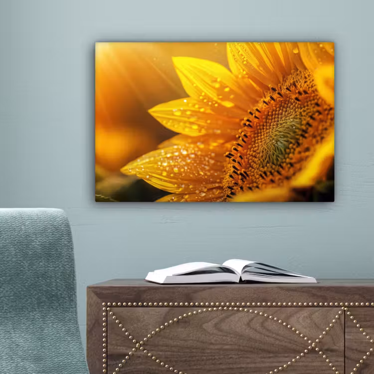 Zonnebloem - Dauwdruppels - Geel - Zonlicht canvas 2cm klein -sfeer4