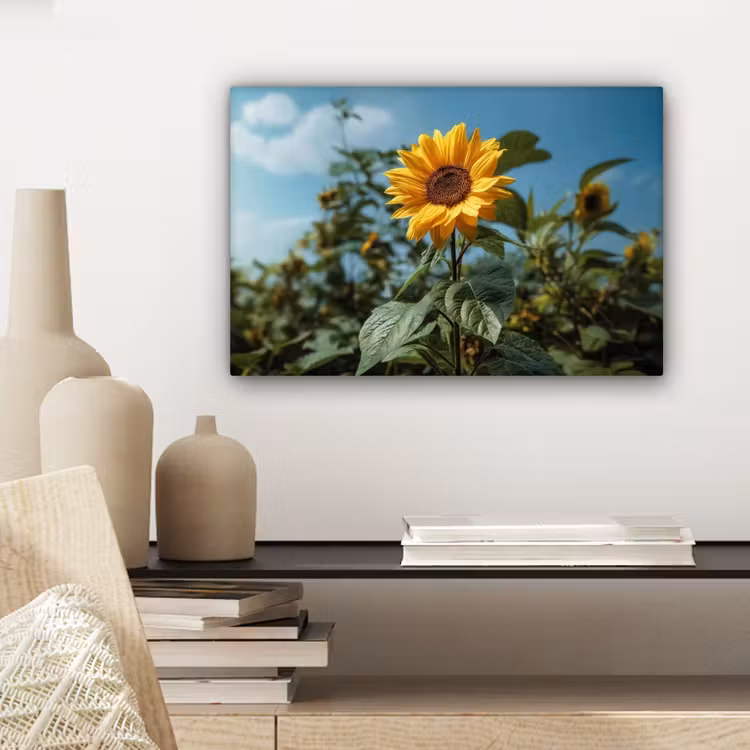 Zonnebloemen - Helderblauwer lucht - Gras canvas 2cm klein -sfeer6