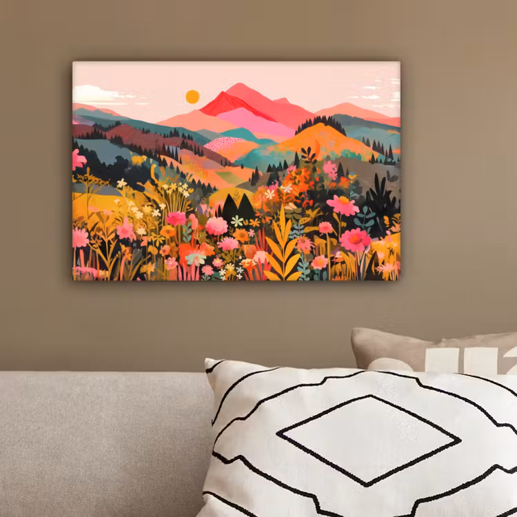 Zonsondergang - Bergvallei - Contrast canvas 2cm klein -sfeer3