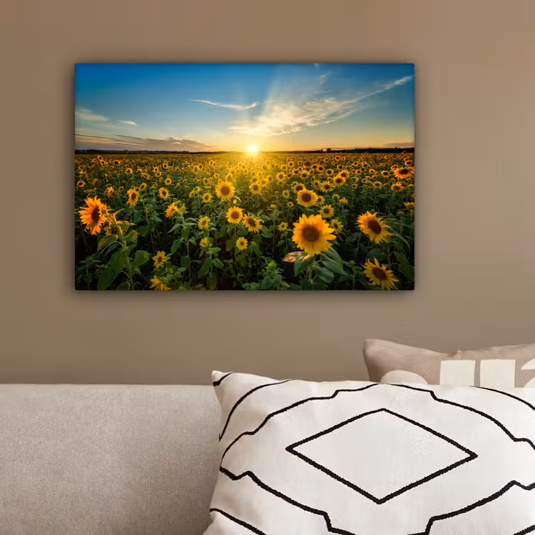 Zonsondergang - Bloemen - Zonnebloem - Horizon - Landschap canvas 2cm klein -sfeer3