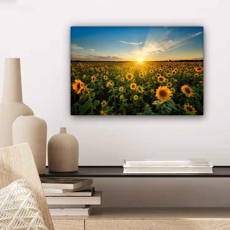 Zonsondergang - Bloemen - Zonnebloem - Horizon - Landschap canvas 2cm klein -sfeer6