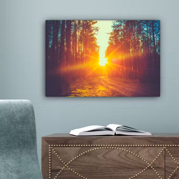 Zonsondergang - Bomen - Bos - Natuur canvas 2cm klein -sfeer4