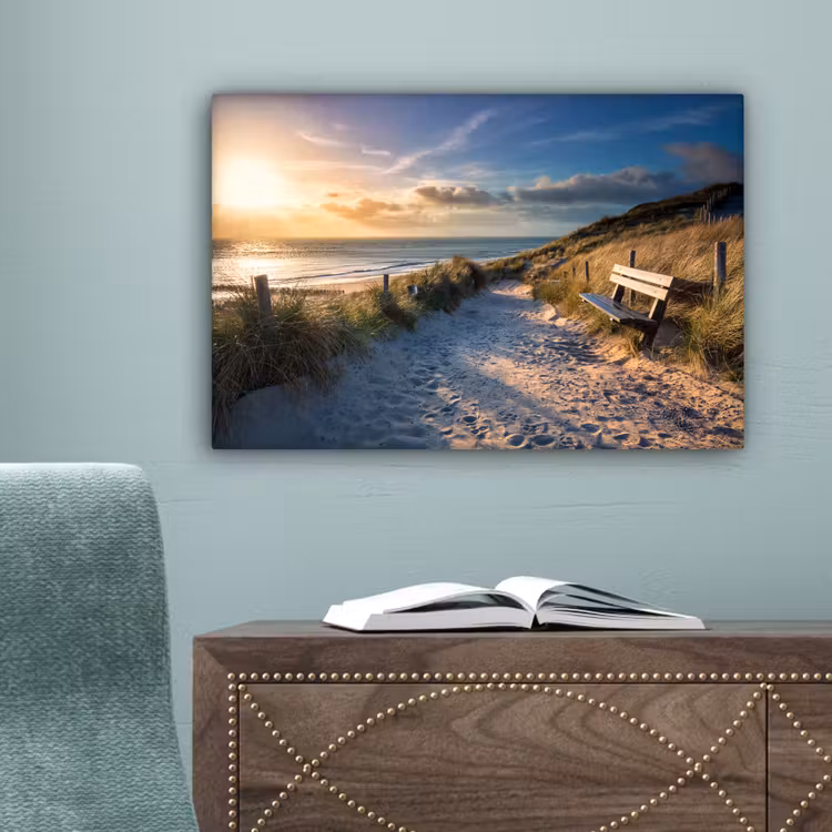 Zonsondergang - Strand - Duin - Gras - Bank canvas 2cm klein -sfeer4