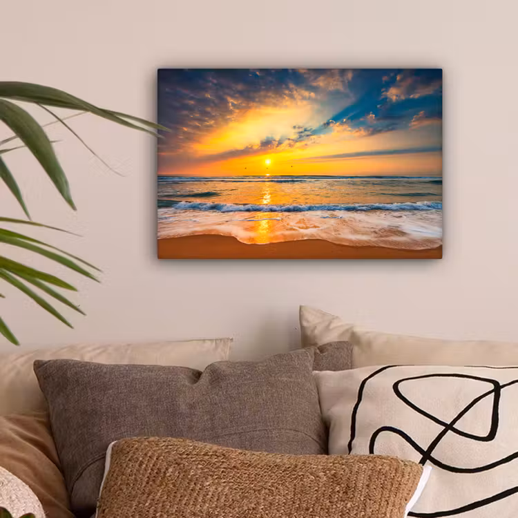 Zonsondergang - Strand - Zee - Wolken - Oranje canvas 2cm klein -sfeer1