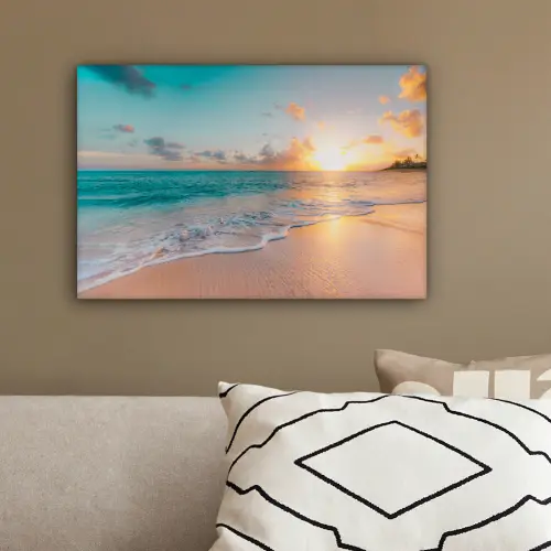 Zonsondergang - Strand - Zee - Zomer - Blauw canvas 2cm klein -sfeer3