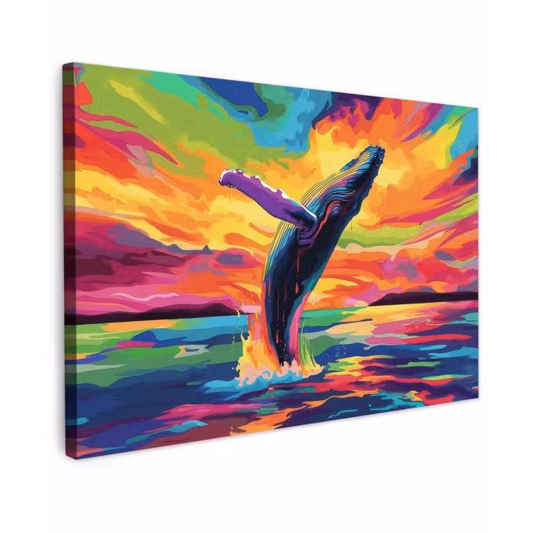 Zonsondergang - Walvis - Geschilderd - Kleurrijk canvas 2cm klein -z3d