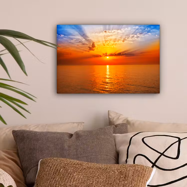 Zonsondergang - Zee - Lucht - Oranje - Horizon - Water canvas 2cm klein -sfeer1