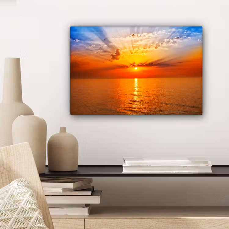 Zonsondergang - Zee - Lucht - Oranje - Horizon - Water canvas 2cm klein -sfeer6