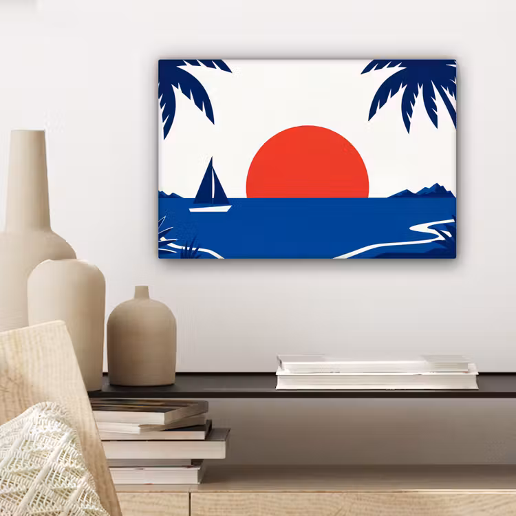 Zonsondergang - Zee - Palmboom - Tropisch - Modern canvas 2cm klein -sfeer6