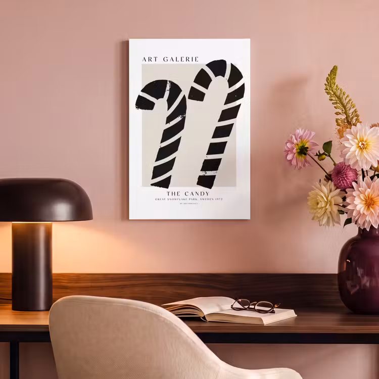 Zuurstokken - Kerst - Snoepgoed - Zwart - Feestdagen canvas 2cm klein -sfeer4