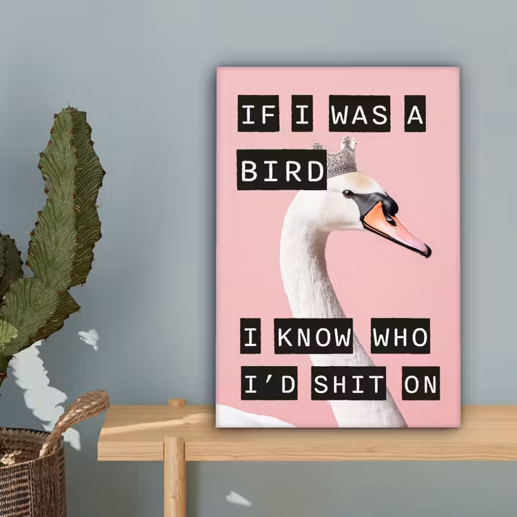 Zwaan - Vogel - Decoratie - Roze canvas 2cm klein -sfeer4