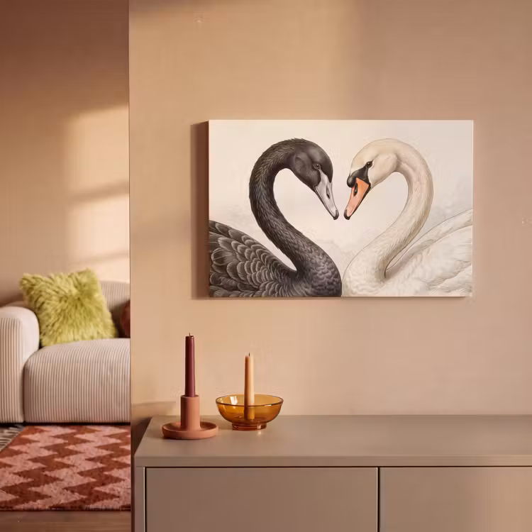 Zwanen - Hartvorm - Dieren canvas 2cm klein -sfeer1