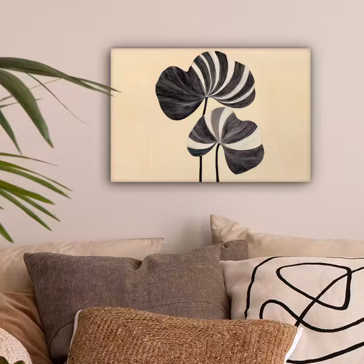 Zwart - Bladeren - Strepen - Minimalistisch canvas 2cm klein -sfeer1