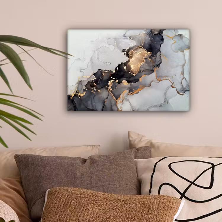 Zwart - Marmer - Luxe - Goud canvas 2cm klein -sfeer1