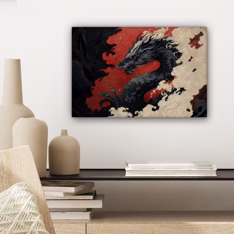 Zwarte draak - Rookwolken - Rood canvas 2cm klein -sfeer6