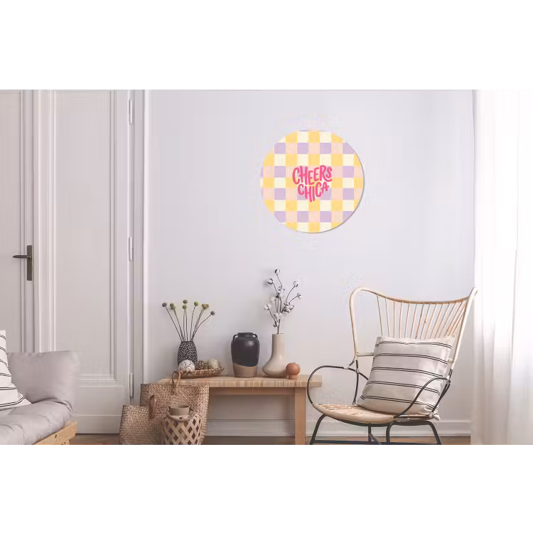 Cheers Chica - Ruitjes - Lila - Geel Wandcirkel aluminium klein -woonkamer