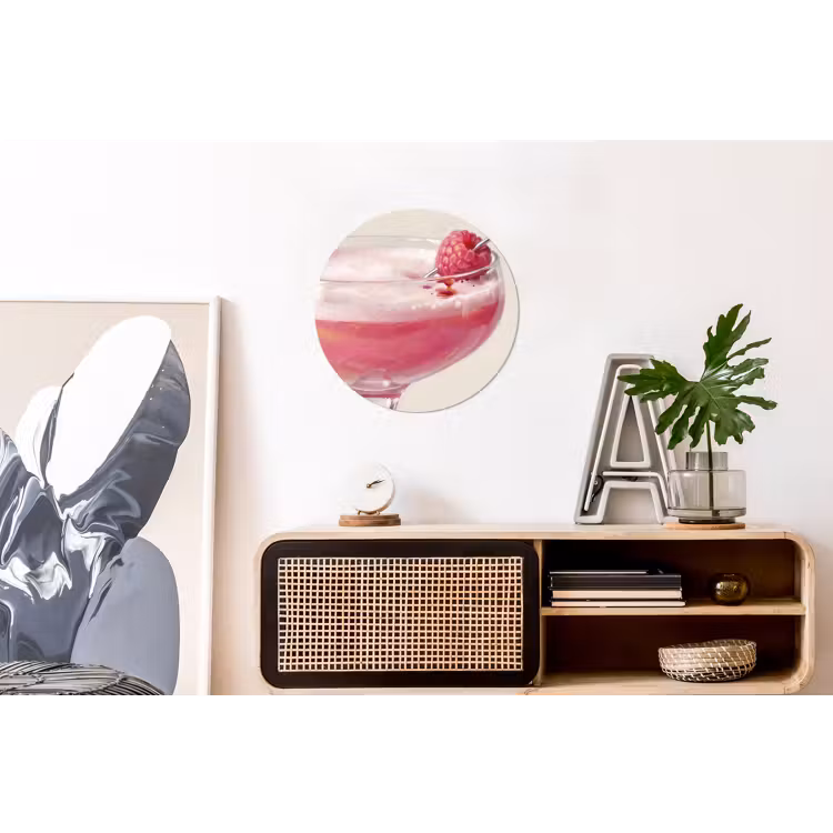 Cocktail - Framboos - Drank - Modern - Roze Wandcirkel aluminium klein -kantoor