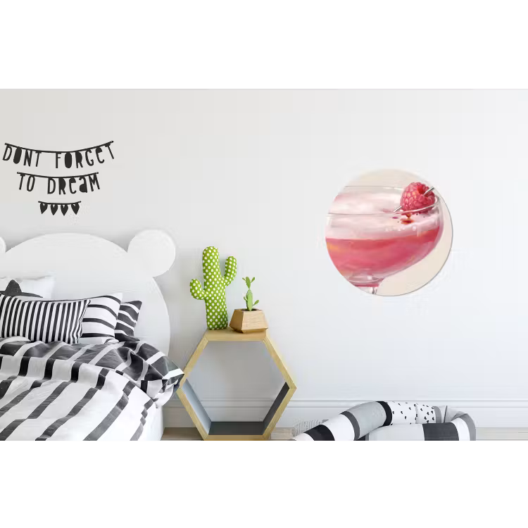 Cocktail - Framboos - Drank - Modern - Roze Wandcirkel aluminium klein -kinderkamer