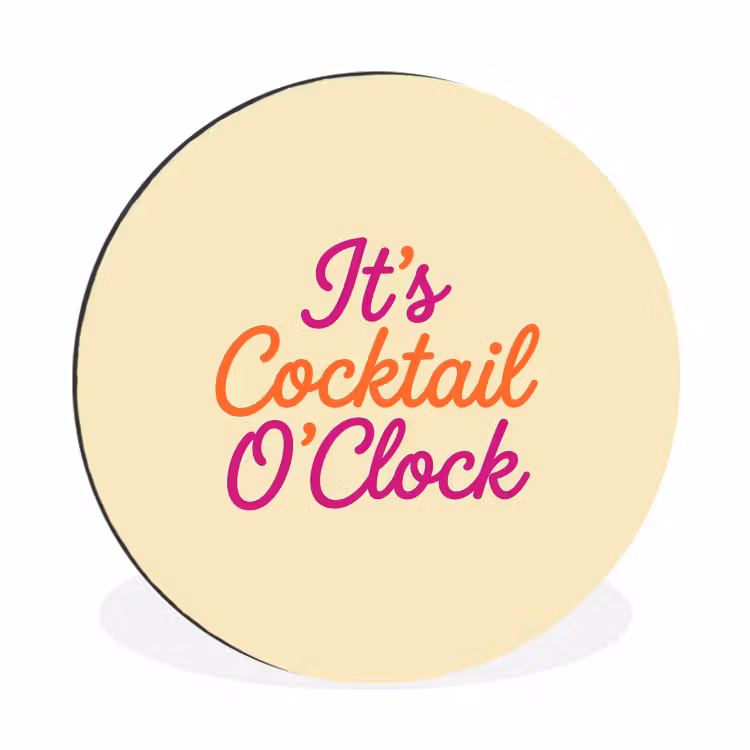 Cocktail O'Clock - Geel - Retro Wandcirkel aluminium klein -3d