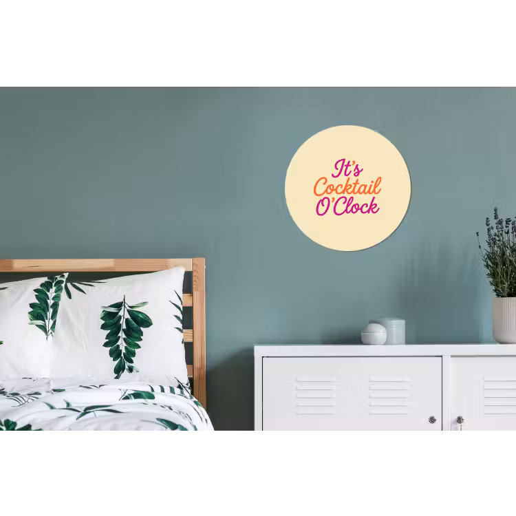 Cocktail O'Clock - Geel - Retro Wandcirkel aluminium klein -slaapkamer