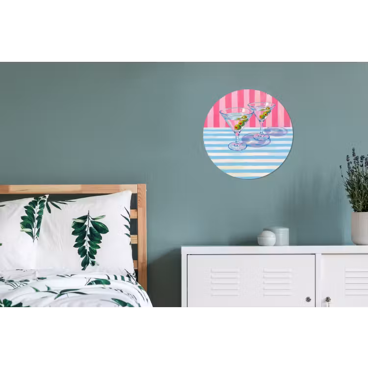 Cocktail - Olijven - Kunst - Modern - Roze Wandcirkel aluminium klein -slaapkamer