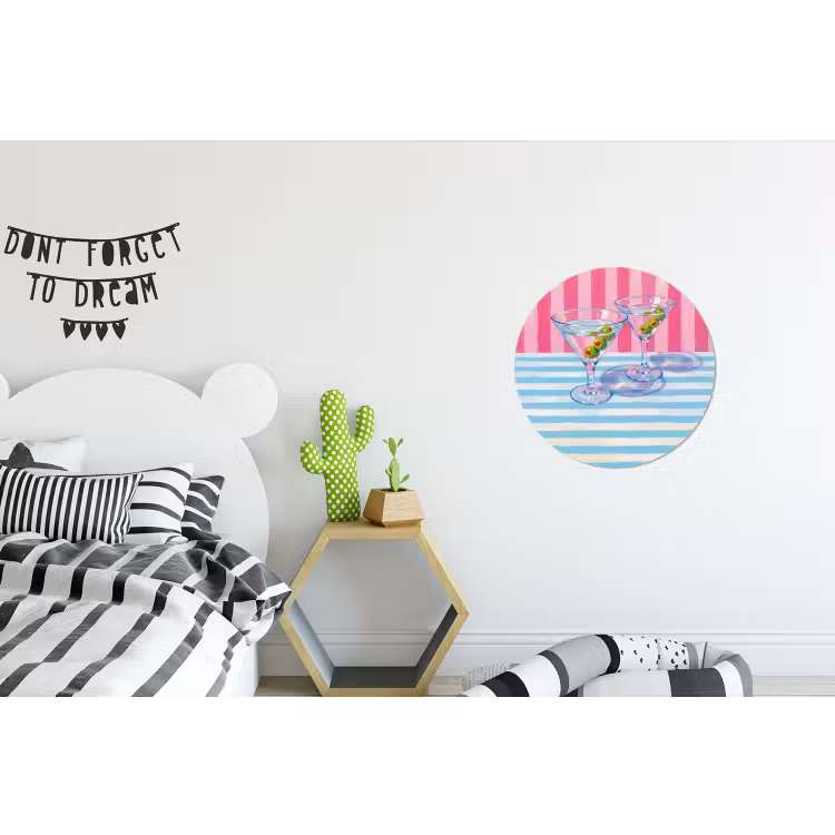 Cocktail - Olijven - Kunst - Modern - Roze Wandcirkel aluminium klein -kinderkamer