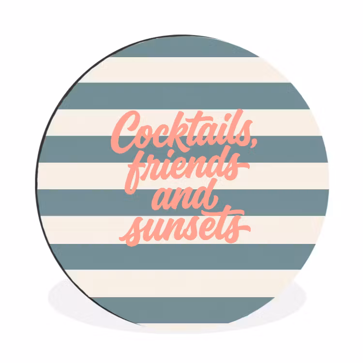 Cocktails - Strepen - Blauw - Koraal Wandcirkel aluminium klein -3d