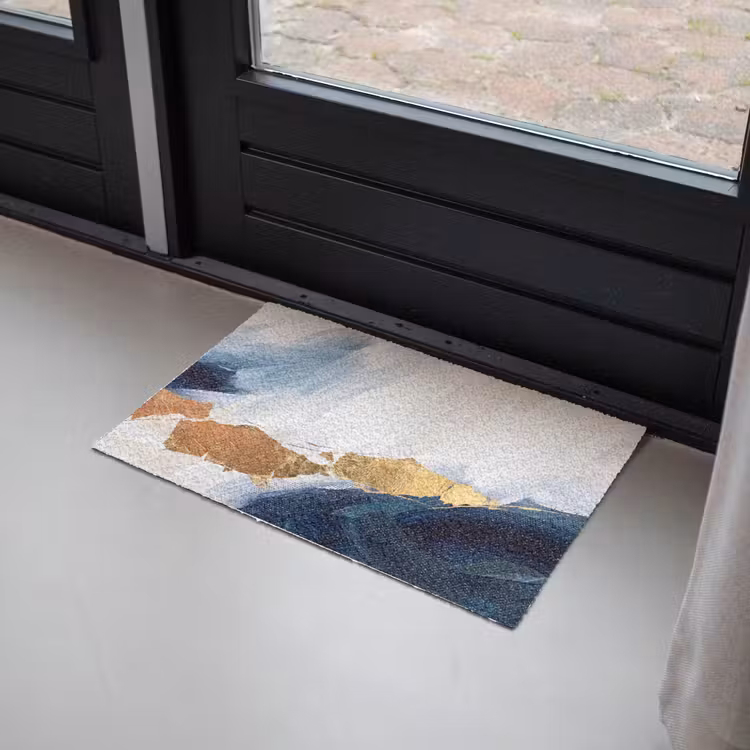 Abstract - Acryl - Blauw - Goud - Elegant Deurmat klein -sfeer2