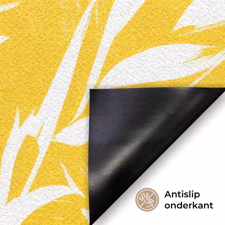 Abstract - Bladeren - Geel - Penseelstreken Deurmat klein -antislip_NL