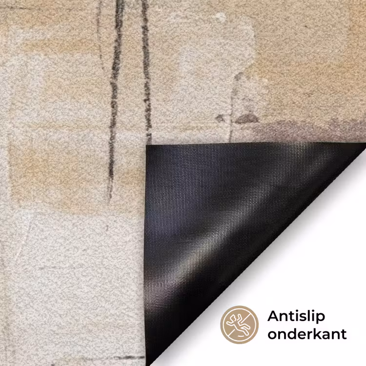 Abstract - Cirkel - Modern - Beige - Zwart - Minimalistisch Deurmat klein -antislip_NL